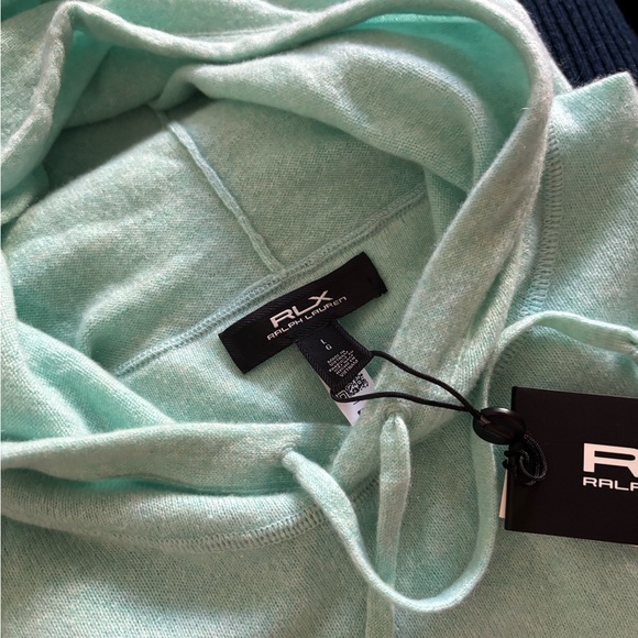Ralph Lauren RLX Cashmere Light Blue/ Green Men's Sweater Hoodie - Picture 15 of 16